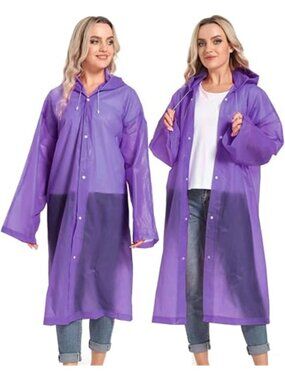 Reusable Rain Poncho Waterproof Raincoat Hooded Long Sleeve Outdoor Rain Gear